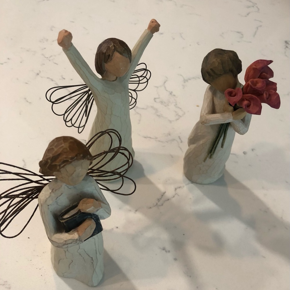 Collectible Willow Tree Angels lot of 3 with Pink & Brown Accents